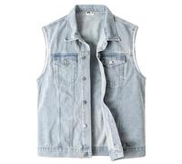 KTWOLEN Men's Jeans Vest Casual Cowboy Denim Vest Button Up Jeans Gilet Vintage Biker Vest Motorcycling Sleeveless Denim Jackets Gilet, Blue, 3XL