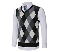 KTWOLEN Mens Sleeveless Jumper Argyle Sweater Vest Business V-Neck Slipover Wool Vest Knitted Gilets Knitwear Waistcoat Tank Top, Green, S