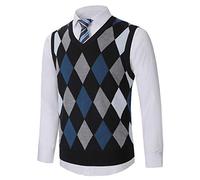 KTWOLEN Mens Sleeveless Jumper Argyle Sweater Vest Business V-Neck Slipover Wool Vest Knitted Gilets Knitwear Waistcoat Tank Top, Blue, M