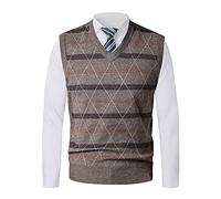 KTWOLEN Mens Sweater Vest Patterns Sleeveless V-Neck Jumper Business Gentleman Gilet Acrylic Pullover Knitwear Slipover Khaki
