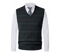 KTWOLEN Mens Sweater Vest Patterns Sleeveless V-Neck Jumper Business Gentleman Gilet Acrylic Pullover Knitwear Slipover Dark Green