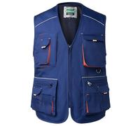 KTWOLEN Men's Work Tool Vest Carpenters Multi-Pocket Safety Vests Mechanics Sleeveless Work Gilet, Blue, XL