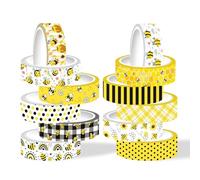 ktxaby 12 Rolls Bee Washi Tape Set,Bumblebee Daisy Masking Tapes,Yellow Black Plaid Polka Dot Decorative Washi Tapes for DIY Art Craft Gift Wrapping Spring Summer Scrapbook Journal (5m/roll)