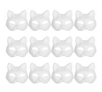 ktxaby 12PCS DIY Blank Cat Mask, Fox Cat White Paper Mask,Japanese Style Anime Half Face Cat Mask for DIY Painted Masks,Hand-painted Masks Suitable for Carnival, Masquerade, Halloween