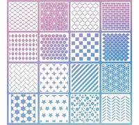 Ktxaby 16 Pack Geometric Diamond Stencils,15cm Reusable Paint Templates for Wood, Furniture,Fabric and Walls,Brick Mermaid Scale Craft Stencil Set for DIY Art, Pattern Painting and Home Décor
