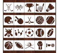 Ktxaby 20Pcs Cookie Stencils Reusable Artisan Bread Stencils 13 x13 cm Happy Birthday Stencils Coffee Stencils for DIY Craft Paint Latte Art Baking Canvas Decoration（Sports Theme）