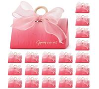 Ktxaby 20Pcs Favor Candy Boxes Bulk Gift Wrap Boxes,Small Thank You Box for Party,Easy to Assemble Candy Box with Silk Ribbon Wooden Ring Handle(Pink Gradient)