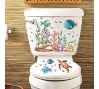 Ktxaby 3 Sheets Under The Sea Toilet Cover Sticker Sea Themed Toilet Lid Decals,Self-Adhesive Ocean Life Tank Seat Stickers for Bathroom