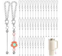 ktxaby 40 Pcs Beadable Cup Charms,Silver Beadable Charm Chains for Stanley Tumblers,DIY Blank Beaded Cup Accessories for Straw Toppers and Jewellery Making