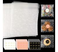 Ktxaby 416Pcs Transparent Self Adhesive Candy Cookie Bags Set Include 200 Matte Semi White Polka Dot Cellophane Treat Bags and 216 Thank You Stickers for Biscuit Chocolate Snacks(14 x 14cm)