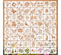 Ktxaby 64Pcs Painting Stencils,Reusable Stencil Ornament Crafts Drawing Templates,7.6cm Stencil for Craft, Wall Paper Stencil Set for DIY Art Wall Canvas Scrapbook Home Decor(Flower and Bird Theme)