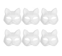 ktxaby 6PCS DIY Blank Cat Mask, Fox Cat White Paper Mask,Japanese Style Anime Half Face Cat Mask for DIY Painted Masks,Hand-painted Masks Suitable for Carnival, Masquerade, Halloween