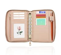 Ktxaby A7 Leather Budget Binder,Cash Envelopes System Budgeting Wallet,Money Organizer for Cash 6 Rings Wallet Budget Planner with Zipper(Skin Color)