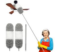 ktxaby Duster Set with Extension Pole, 2 Microfiber Heads, 40-250cm Extra Long Aluminum Telescopic Pole, Bendable Cleaner for Ceiling Fan, Blinds, Furniture, Cars