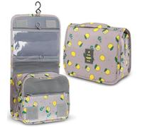 Ktxaby Foldable Hanging Travel Toiletry Bag,Waterproof Portable Wash & Make-up Organiser with Hook,Fold-Away Cosmetic Bag for Holidays,Gym,Cabin & Flight(Grey Lemon)