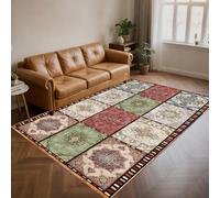 KTYUTJDH Area Rug,Blue Green Yellow Red Yellow Floral Vintage Patchwork, Multicoloured,Rectangular 180 x 250 cm Large Rugs for Living Room Non Slip Washable, Very Big Carpet Bedroom,