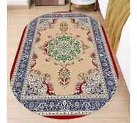 KTYUTJDH Area Rug,Blue Red Green Beige Floral Vintage Oriental,Multicoloured,Oval 160 x 200 cm Large Living Room Anti Slip Carpet Washable Rugs Bedroom Home Decor