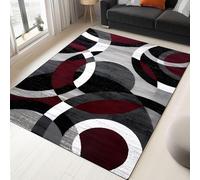 KTYUTJDH Area Rug,Contemporary Abstract Circle Grey White Red,Black,Rectangular 180 x 280 cm, Large Rugs Home Office Art Decor Living Room Contemporary Lounge Carpet