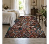 KTYUTJDH Area Rug Machine Washable, Rectangular 80 x 150 cm,Geometric Floral Vintage Red Blue Green Orange White Black, Rugs Floor Mat for Hallway Entryway Bedroom Living Laundry Carpet