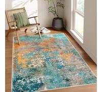 KTYUTJDH Area Rug,Modern Abstract Teal Blue Green Red Orange Brown Taupe,Multicolour,Square 200 x 200 cm, Large Rugs Washable Anti-Slip Carpet Living Dining Room Bedroom Studio
