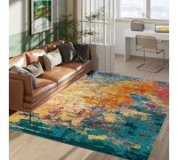 KTYUTJDH Area Rug,Modern Colourful Abstract Design, Teal Blue, Emerald Green, Mustard Yellow, Orange, Red Pink, Beige Cream White, Brown Grey, Navy Blue,watercolor,Rectangular 160 x 230 cm