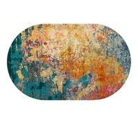 KTYUTJDH Area Rug,Modern Colourful Abstract Design, Teal Blue, Emerald Green, Mustard Yellow, Orange, Red Pink, Beige Cream White, Brown Grey, Navy Blue,watercolor,Oval 110 x 160 cm