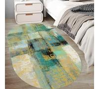 KTYUTJDH Area Rug,Mustard Yellow Teal Green Black White Art Deco Abstract, Multicolour,Oval 160 x 220 cm Large Rugs House Bedroom Accessories Living Room Home Decor Aesthetic