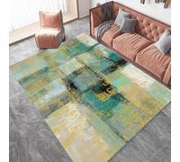 KTYUTJDH Area Rug,Mustard Yellow Teal Green Black White Art Deco Abstract, Multicolour,Square 80 x 80 cm Small Rugs for Bedroom Bedside Lounge Entryway Entrance Bathroom Kitchen
