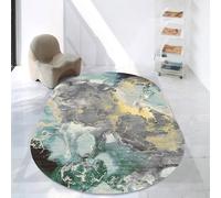 KTYUTJDH Area Rug,Navy Blue Emerald Green Black Grey White Yellow Art Deco, Multicolour,Oval 70 x 120 cm Small Rugs for Bedrooms Bedside Sofa Living doormat Laundry Room Decor