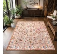 KTYUTJDH Area Rug,Oriental Vintage Floral Beige, Pink, Red, Blue, Rectangular 110 x 200 cm, Short Pile Rugs Living Room Bedroom Carpet Lounge Mat Home Decor