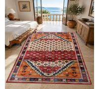 KTYUTJDH Area Rug,Oriental Vintage Geometric Red, Beige, Brown, Blue, Black, Rectangular 130 x 200 cm, Washable Rugs Living Room Bedroom Carpet Floor protection Home Decor