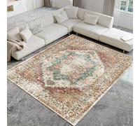 KTYUTJDH Area Rug,Red Orange Green Vintage Floral Shabby Chic,Multicolour,Square 100 x 100 cm, Short Pile Rugs for Bedroom Bedside Lounge Kitchen Home Office Carpet