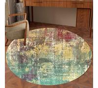 KTYUTJDH Circular Rug,Green Yellow Red Brown Abstract Modern,Colourful,Round ø 120 cm Circle Rugs for Living Room Under Coffee Table Bedroom Kids Room Decor