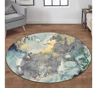 KTYUTJDH Circular Rug,Navy Blue Emerald Green Black Grey White Yellow Art Deco, Multicolour,Round ø 90 cm Circle Rugs Living Room Bedroom Modern Contemporary Decorative Floor Mat