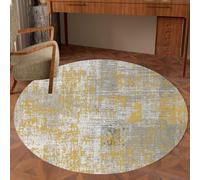 KTYUTJDH Circular Rug,Yellow Neutral-Colour Grey White Abstract Distressed Modern,Mustard,Round ø 90 cm Circle Rugs Living Room Bedroom Modern Contemporary Decorative Floor Mat