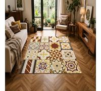 KTYUTJDH Large Rugs for Living Room, Rectangular 180 x 250 cm,Geometric Floral Vintage Yellow Brown White Black, Big Rug Home Office Art Decor Contemporary Lounge Carpet