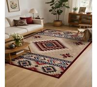 KTYUTJDH Large Rugs for Living Room, Rectangular 180 x 250 cm,Geometric Vintage Beige Red Blue Black White, Big Rug Home Office Art Decor Contemporary Lounge Carpet