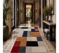 KTYUTJDH Large Rugs for Living Room, Rectangular 180 x 250 cm,Modern Geometric Navy Blue Red Beige White Black Neutral colour, Big Rug Home Office Art Decor Contemporary Lounge Carpet
