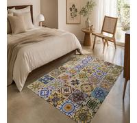 KTYUTJDH Large Rugs for Living Room, Rectangular 180 x 250 cm,Vintage Floral Geometric Blue Yellow Green Red Beige White, Big Rug Home Office Art Decor Contemporary Lounge Carpet