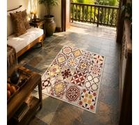 KTYUTJDH Large Rugs for Living Room, Rectangular 180 x 250 cm,Vintage Geometric Brown Yellow White Red, Big Rug Home Office Art Decor Contemporary Lounge Carpet