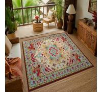 KTYUTJDH Living Room Rug, Rectangular 120 x 160 cm,Vintage Floral Geometric Beige Red Blue Yellow Green Pink, Lounge Rugs Bedroom Short Pile Carpet for Home Decoration