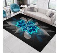 KTYUTJDH Washable Rugs Living Room Home Decor Aesthetic Bedroom Anti Slip Rug Floor Mat, Black Grey Dark Blue Turquoise Feather Pattern Modern,Blue,Rectangular 160 x 200 cm