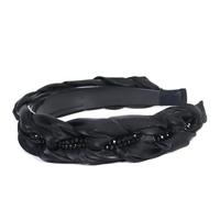 KU Black Headbands for Women Trendy,90s Satin Plait Soft Wide Headband for Teens,Plain No Teeth Thick Hoops Non-Slip Fashion Hair for Makeup Washing Face