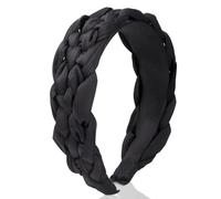 KU Black Headbands for Women Trendy,90s Satin Plait Soft Wide Headband for Teens,Plain No Teeth Thick Hoops Non-Slip Fashion Hair for Makeup Washing Face