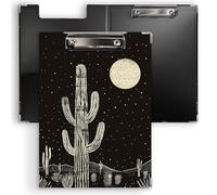 Ku-dayi Black Western Desert Cactus Clipboard Padfolio with Storage Pocket, Mid Century Country Western Moon Cactus Low Profile Clip Boards for Nurse Office Classroom, 12.4 x 9.25 in