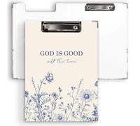 Ku-dayi Blue Christian Floral Clipboard Padfolio with Storage Pocket, God is Good All The Time Bible Verse Wildflower Low Profile Clip Boards for Nurse Office Classroom, 12.4 x 9.25 in