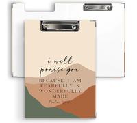 Ku-dayi Christian Clipboard Padfolio with Storage Pocket, I Will Praise You Because I Am Fearfully and Wonderfully Bible Verse Low Profile Clip Boards for Nurse Office Classroom, 12.4 x 9.25 in