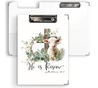 KU-DaYi Christian Easter Clipboard Padfolio with Storage Pocket, He is Risen Bible Verse Religious Easter Lamb Cross Low Profile Clip Boards for Nurse Office Classroom, 12.4 x 9.25 in