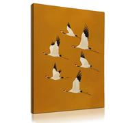 KU-DaYi Vintage Japanese Crane Wall Art Decor, Rustic Nature Japandi Flying Crane Bird Canvas Prints Pictures Framed, Japanese Bird Wall Art Prints for Home Bedroom Living Room Decor, 11x14 Inches