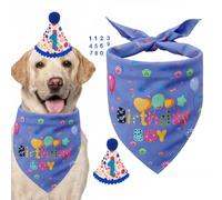 KU Dog Birthday Bandana Set, 3 Pcs Dog Boy Girl Birthday Party Hat with Numbers for Large Medium Small Pet (navy blue)